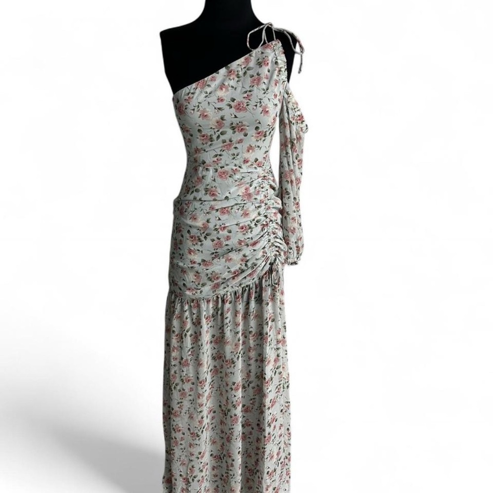 Hello Molly Cream Tiered One-Shoulder Sundress